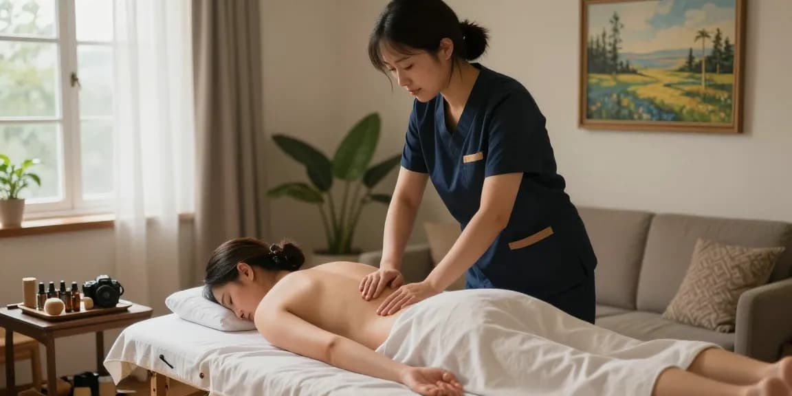 Experience a serene 화성출장안마 in a cozy living room with a professional therapist.
