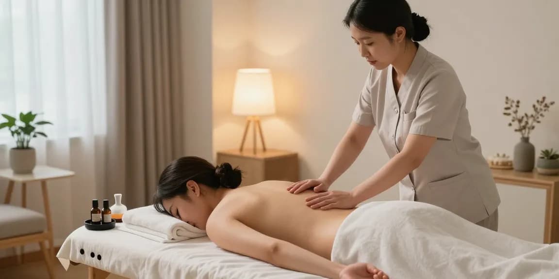Enjoying 용인출장마사지 at home with a professional therapist creating a soothing atmosphere.