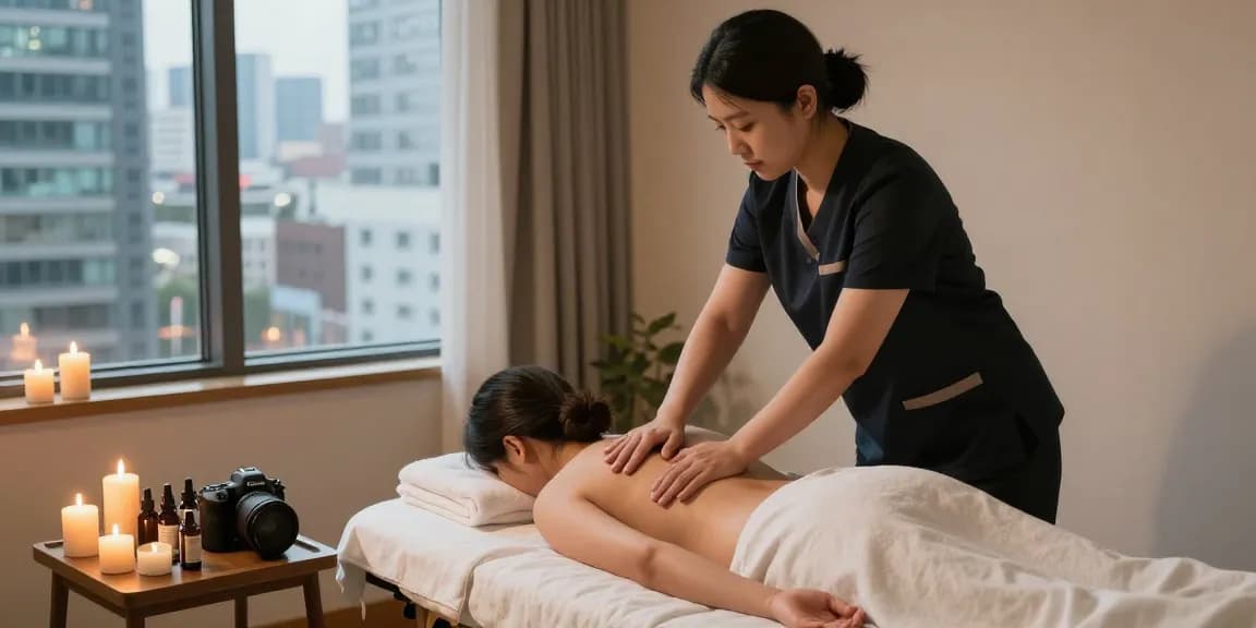 강남러시아출장에서 러시아 마사지 테라피스트가 고객의 집에서 편안한 환경에서 서비스를 제공하는 모습