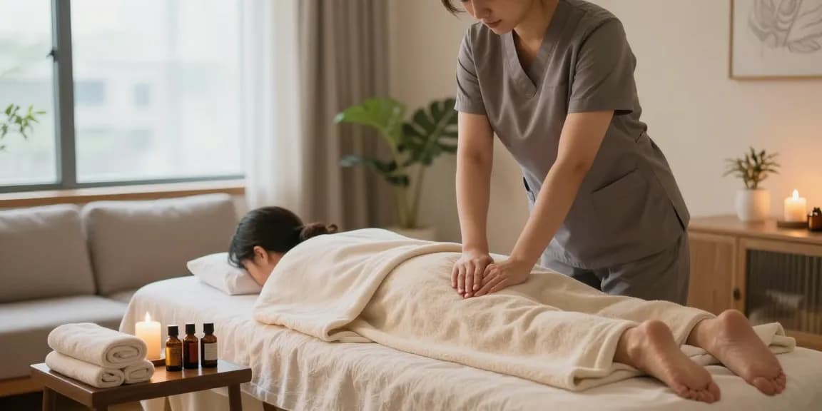 부천출장안마 마사지 서비스 제공 장면, 고객에게 편안한 마사지 제공
