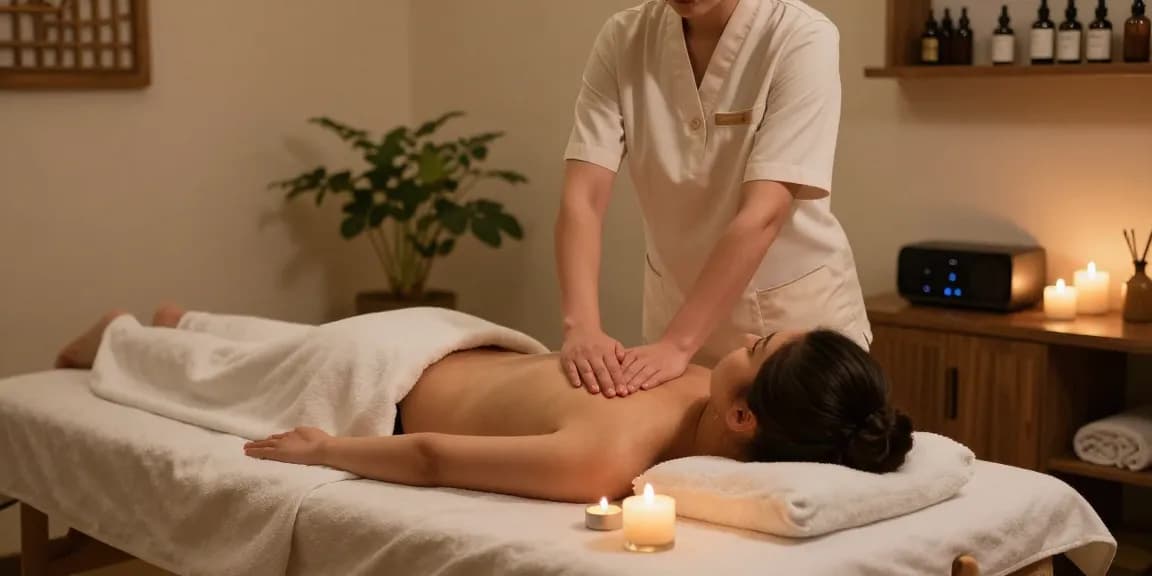 1인샵에서 진행되는 편안한 마사지 시술의 모습과 아로마 오일