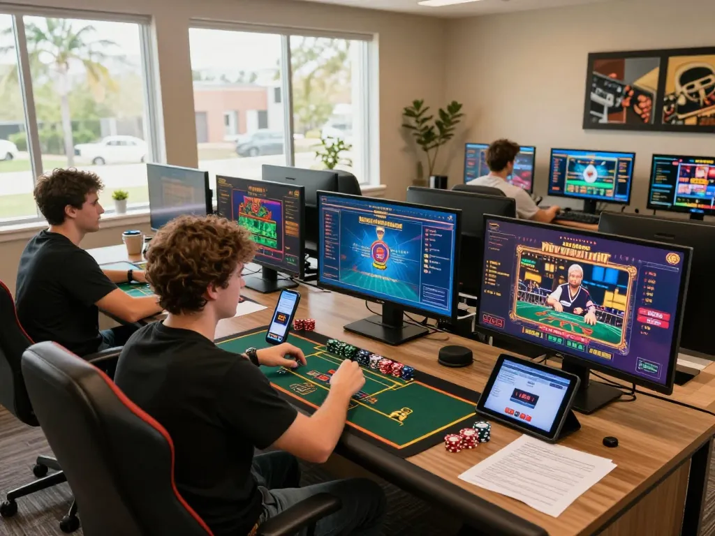 Engaging with Nhà cái 78WIN at a modern home gaming setup showcasing online casino action and strategic notes.