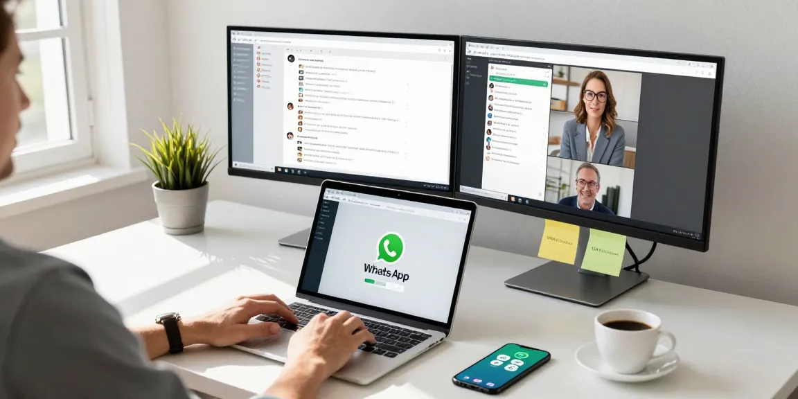 Using WhatsApp網頁版 in a stylish home office, showcasing remote communication.