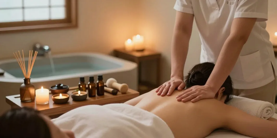 안양출장마사지 taking place in a tranquil spa with serene ambiance and relaxing elements.