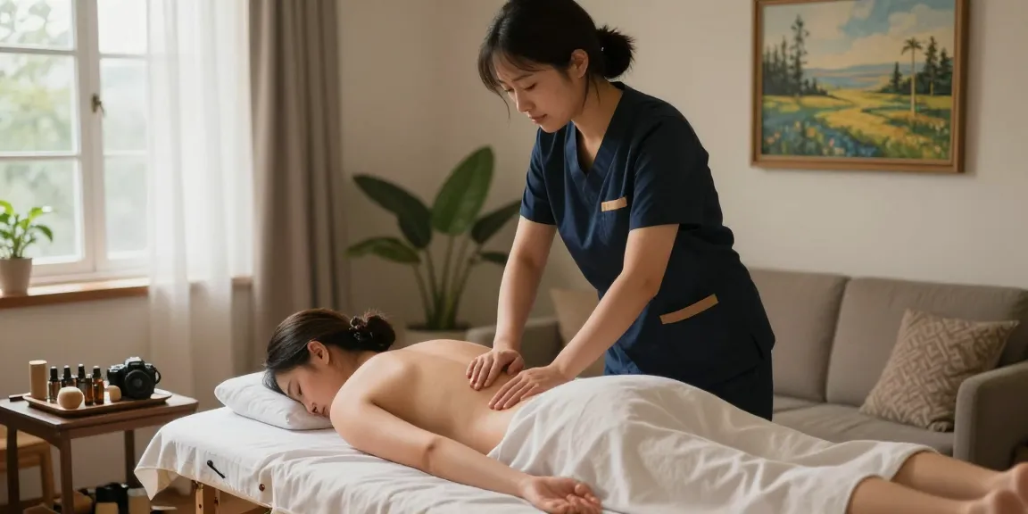 Experience a serene 화성출장안마 in a cozy living room with a professional therapist.
