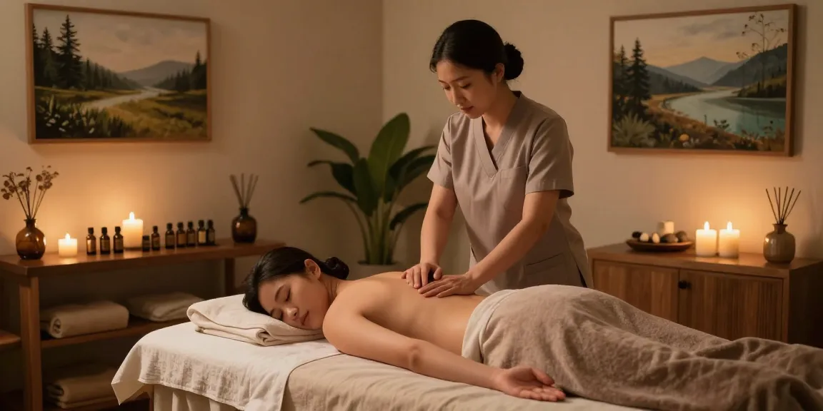 Relaxing 출장마사지 session in a tranquil spa setting with professional therapist and calming atmosphere.