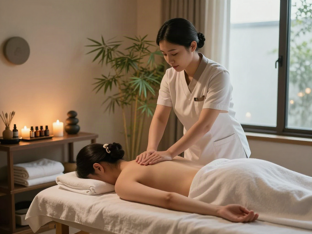 Client receiving 하남출장안마 therapy in a serene spa setting with soothing ambiance and professional care.