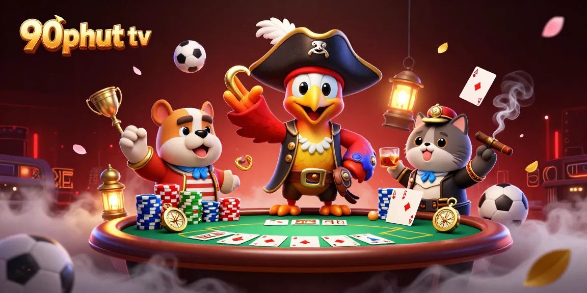 Engage with exciting sports betting action at 90phut tv with vibrant characters and casino elements.