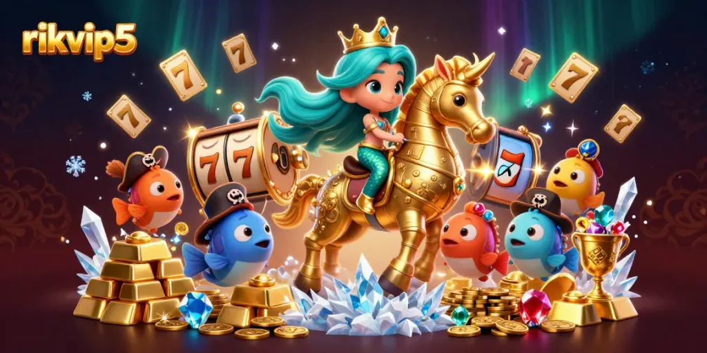 Experience thrilling gameplay with the colorful characters from rikvip5, embodying excitement in a vibrant casino setting.