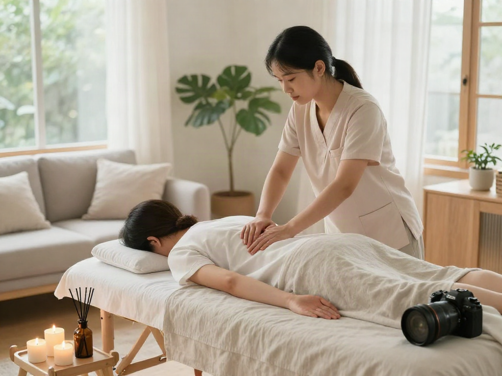 양주출장안마 massage in a serene home setting with candles and calming decor