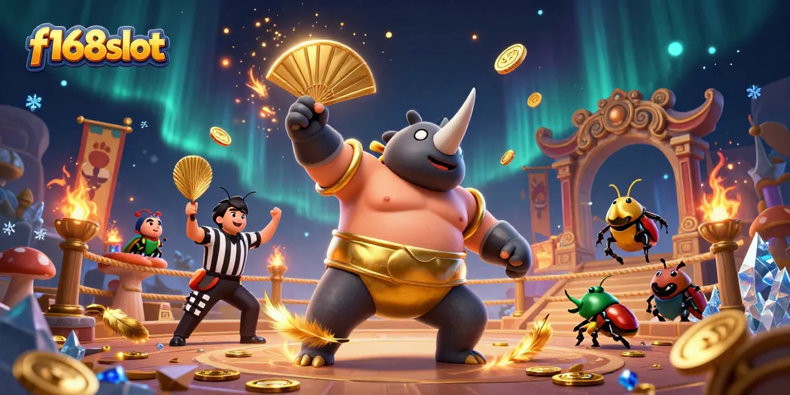 Experience thrilling action at f168slot as a rhinoceros beetle engages in a dynamic sumo battle.