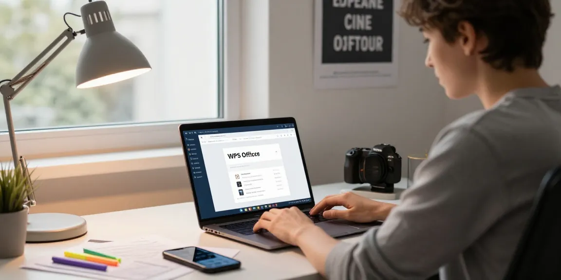 WPS Download in a modern workspace with a laptop and documents