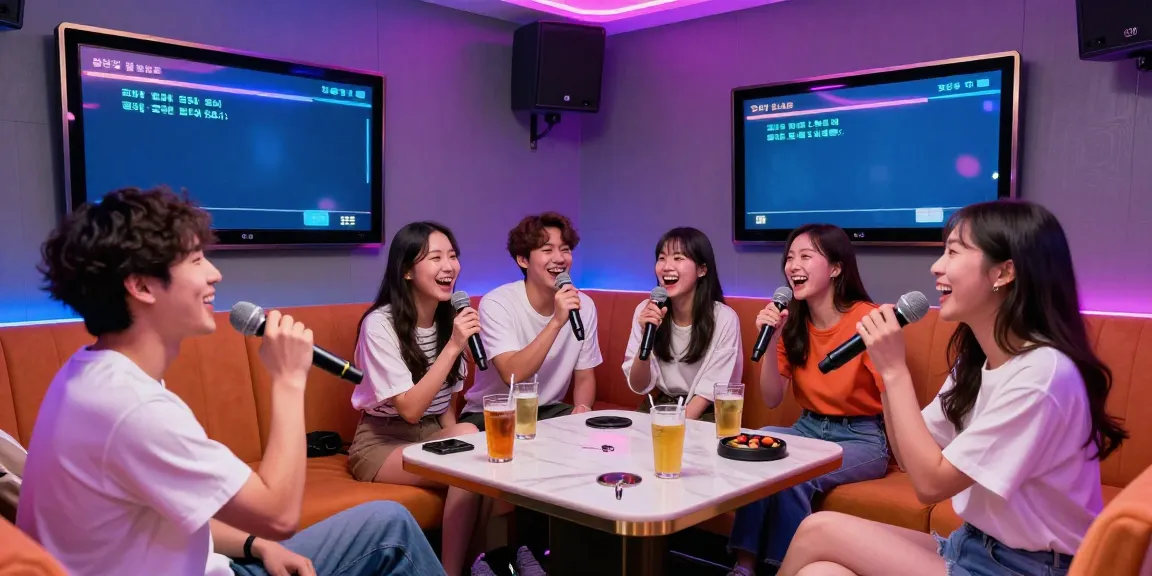 강남 달토에서 친구들이 함께 노래하며 즐기는 활기찬 장면
