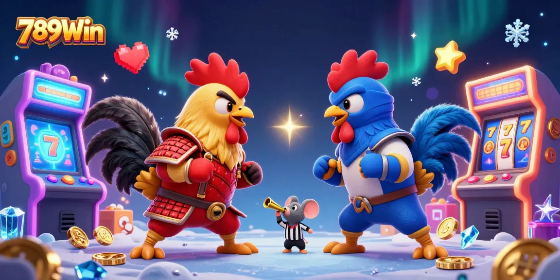 Engage in thrilling action at 789Win with spectacular cartoon roosters battling among colorful casino games.
