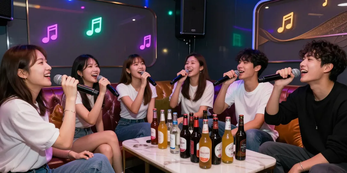 강남가라오케에서 친구들과 함께 즐기는 화려한 노래방 파티 장면