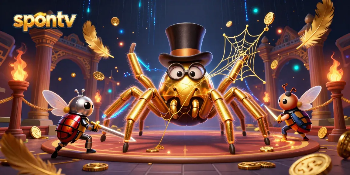 Experience spontaneous excitement with spontv as a tarantula weaves a golden web in a dynamic casino showdown.