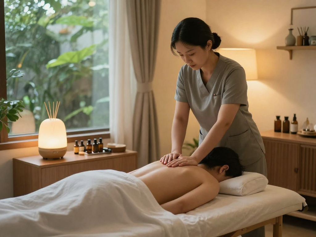 Relaxation during 노원출장안마 massage therapy in a serene home setting.