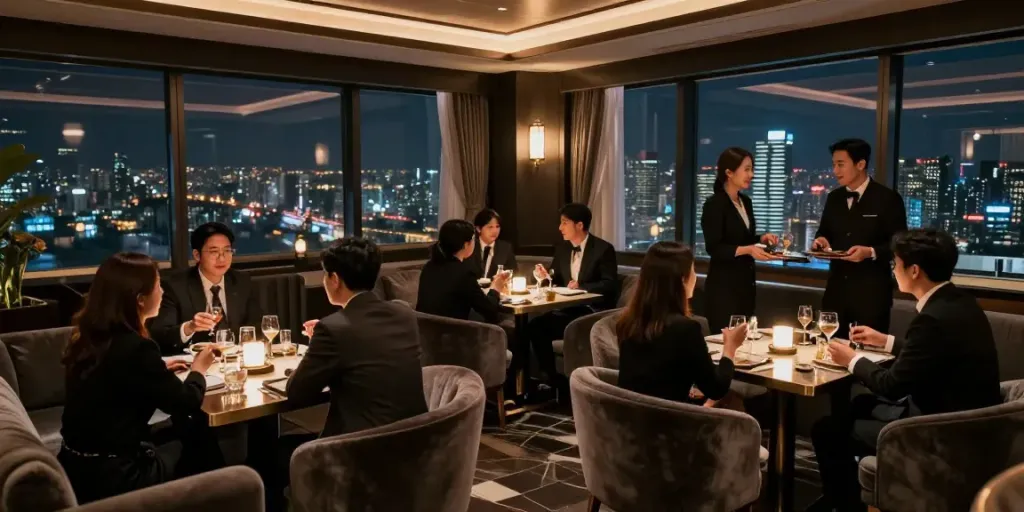 강남 타이밍 쩜오의 고급스러운 사적 공간에서 즐기는 손님들의 모습